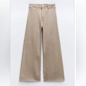 ZARA | Marine Sailor Wide Leg Jeans Pants Denim in Tan Beige | SIZE 0